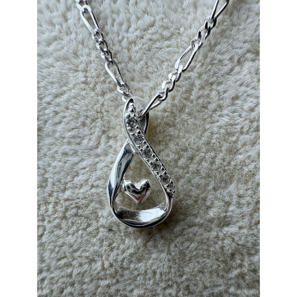 925 Sterling Silver Friends Forever Infinity Heart Pendant Figaro Chain Necklace